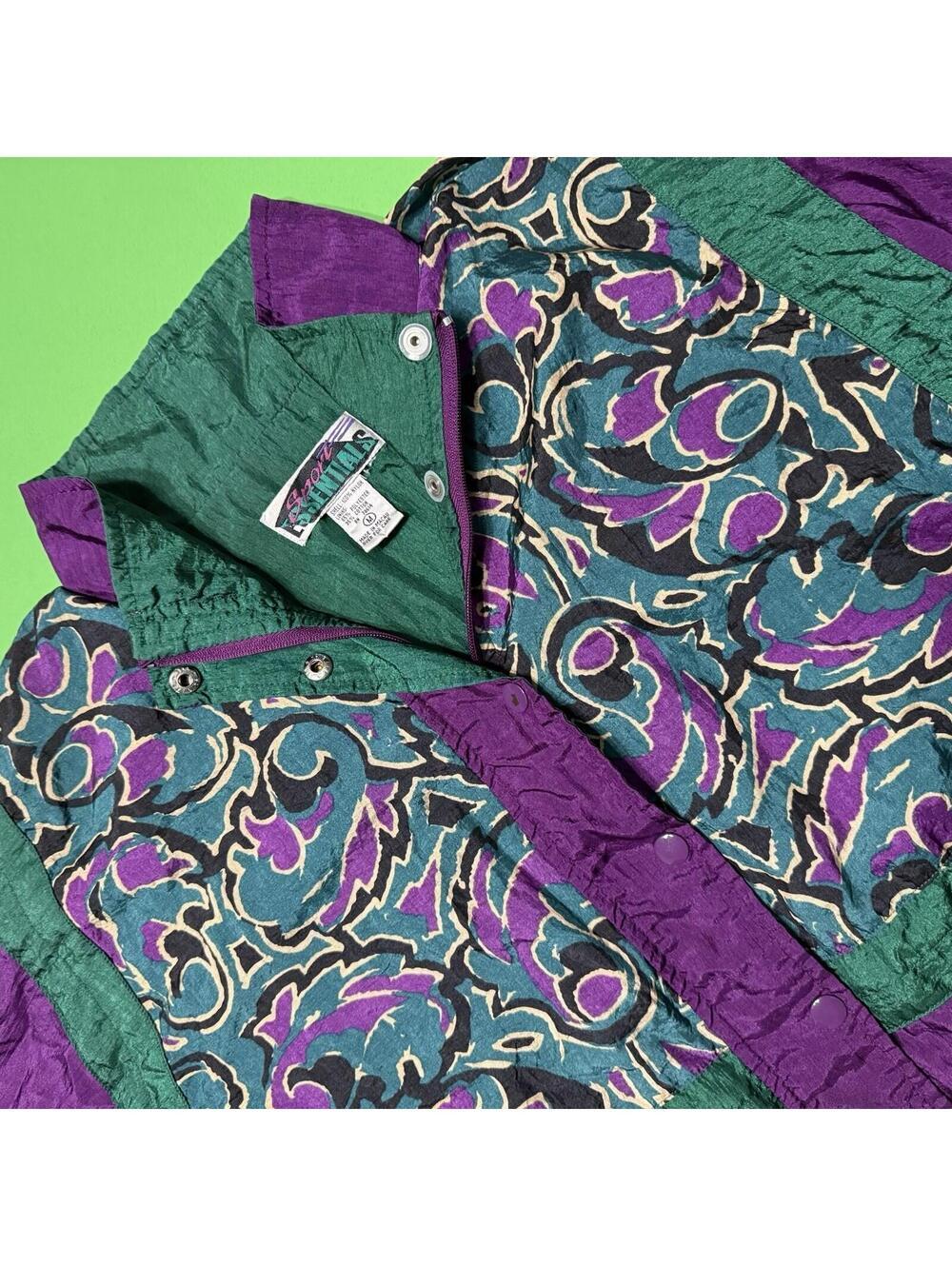 Vintage 90s Sport Essentials Windbreaker Jacket Funky Pattern Women’s Medium